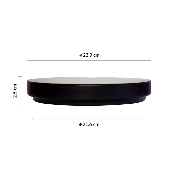 Plato Plano Borde Bajo 22.9 cm Blanco/Negro Mate Nordic